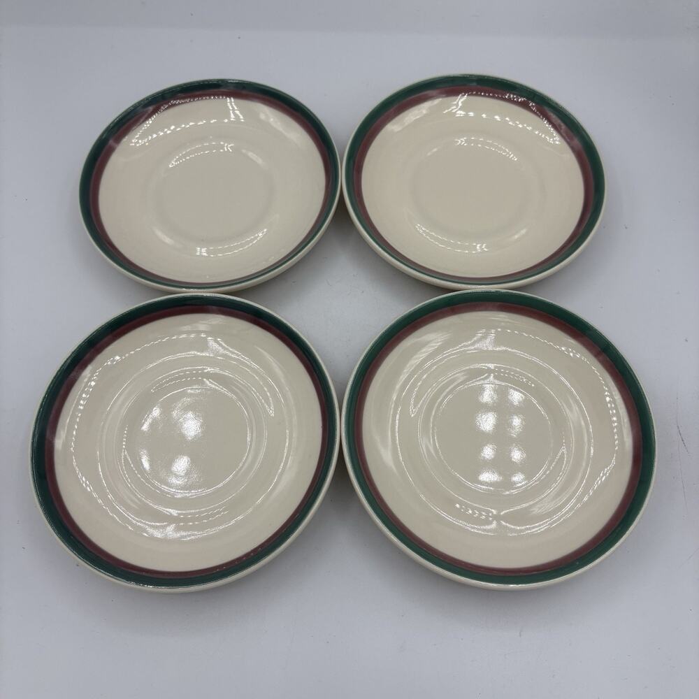Pfaltzgraff Saucer Plates 6" Lot Set of 4 Juniper Green Teal Mauve Purple Bands